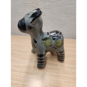 Mexican Tonala Art‎ Pottery Donkey Handpainted By Artist Donkey Burro Folk Art